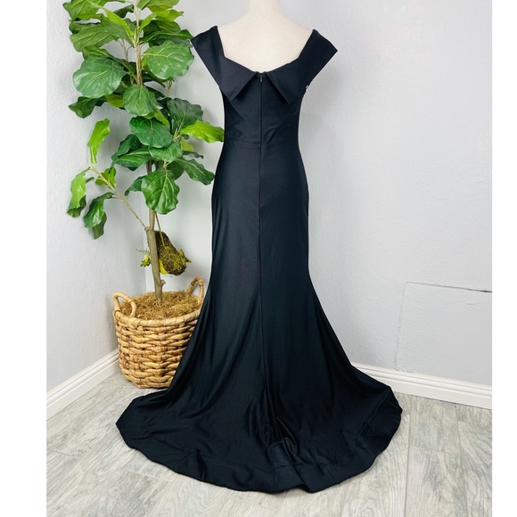 Amelia Couture Black Body Con Mermaid Off Shoulder Prom Event Elegant Slit Dress - Picture 4 of 8